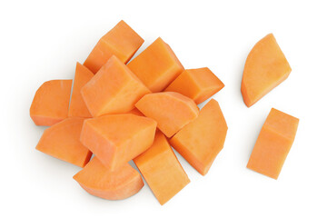 Sweet potato isolated on white background. Top view. Flat lay