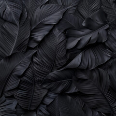 Black Leaf Dark Background aesthetic and exotic leaves pattern close-up Generative AI