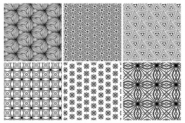 Modern black and white lace seamless pattern set. Abstract geometry background for design of coloring book, fabric, scrapbook, simple motif