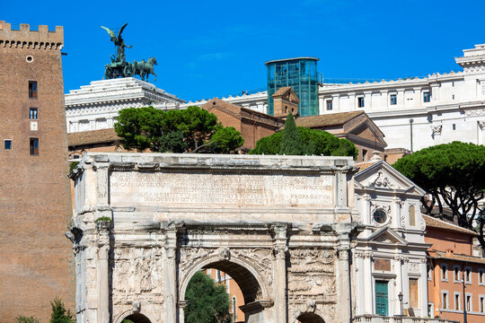Ancient Romun Forum with Arch of Septimius Severus, Rome, Italy