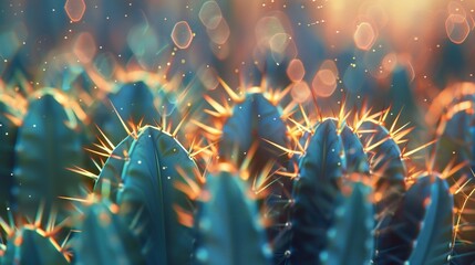 Cactus Whisper: Macro beauty of cactus needles whispers tranquility in every detail. - obrazy, fototapety, plakaty