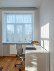 Living room in the modern flat. Lighti from th ewindow.