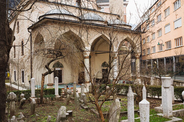 Gravestones of old cemetery in Sarajevo Bosnia and Herzegovina in the morning