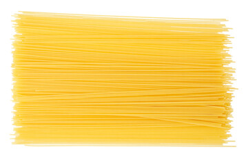 uncooked spaghetti or yellow pasta isolated on white background. Top view. Flat lay