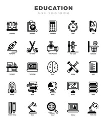 Collection of Education 25 Lineal Filled Icons Pack.