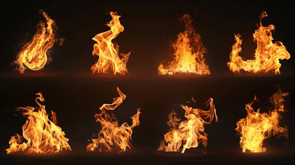 Foto op Canvas Set of 10 photorealistic fire effects on a black background. © klss777