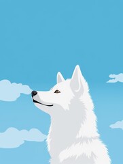 White Dog Sitting on Grass Field. Printable Wall Art.