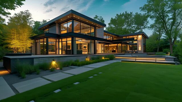 Step into this contemporary oasis where dynamic forms and large windows blend seamlessly with traditional elements to create a stunning and functional living space.