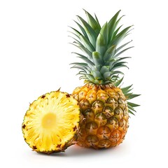 pineapple isolated on white background with shadow. Tropical fruit of pineapple isolated. Pineapple slices on white background for fruit salads and summer desserts