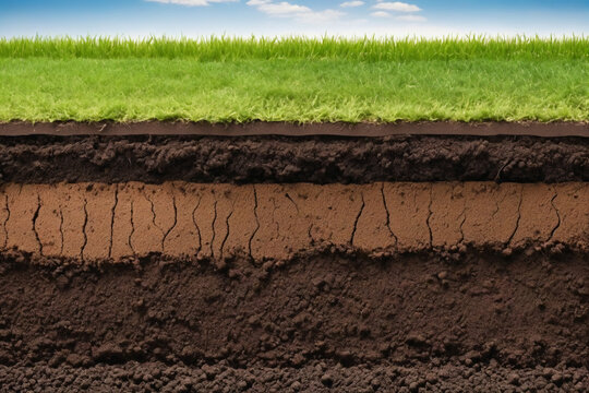 Underground soil layer of cross section earth, erosion ground with grass on top