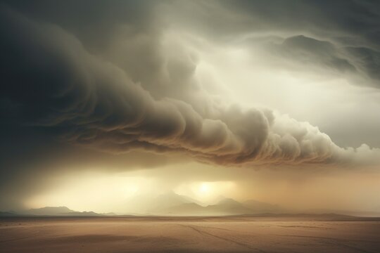 Nimbostratus clouds enveloping a landscape in soft, diffused light