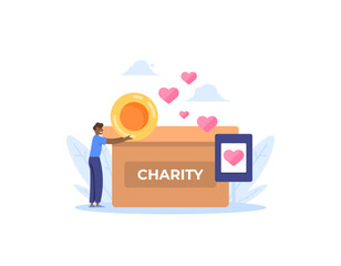 Make a donation. a concept of charity events, humanitarian aid, and almsgiving. A volunteer makes a monetary donation. Put coins in the donation box. illustration concept design. graphic elements. ui