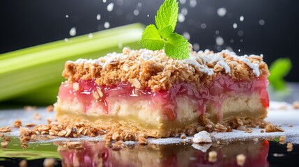 Freshly baked rhubarb pie on defocused white kitchen background with copy space for text - obrazy, fototapety, plakaty