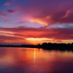 Naklejka premium sunset over the lake