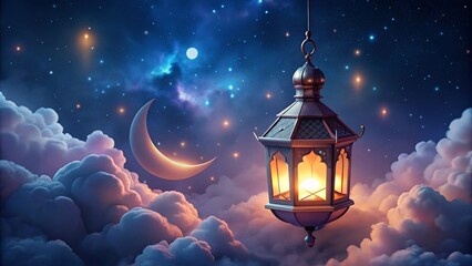 Ramadan Kareem background with arabic lantern and crescent moon