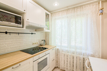 interior kitchen and dining room, refectory area, cooking equipment, table furniture, stove