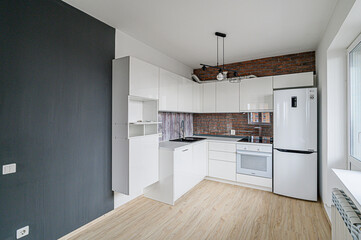 interior kitchen and dining room, refectory area, cooking equipment, table furniture, stove