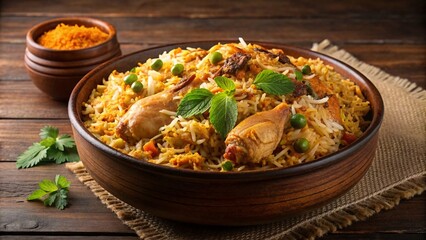 Chicken Biryani with Basmati Rice and Vegetables, Indian Food