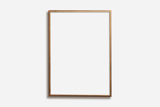 Thin vertical vintage wooden frame on a white background