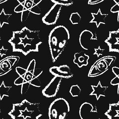hand drawn pattern themed doodle art black background
