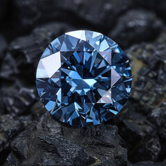 cut Blue Diamond ​gem ​of flawless quality on black background