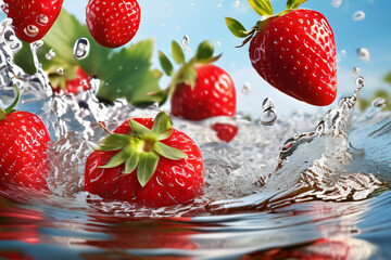 Erdbeeren die in Wasser fallen Nahaufnahme Hintergrund - 744567928