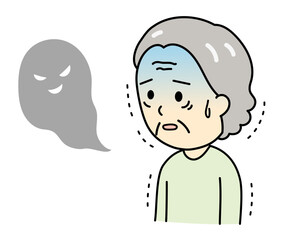 幻視で震える顔色の悪いおばあさん