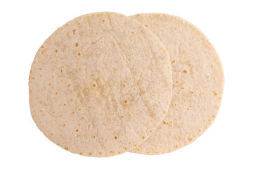 round grain tortilla or pita lavash, two round flat bread from above isolated
