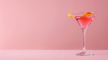 Pink Cocktail With Orange Peel in Martini Glass