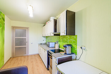 interior kitchen and dining room, refectory area, cooking equipment, table furniture, stove