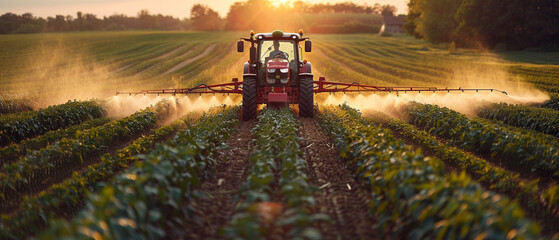 Agrararbeit: Traktor bei der Feldbehandlung - obrazy, fototapety, plakaty