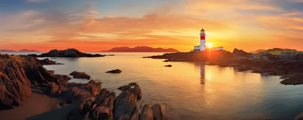Foto op Canvas Panoramic landscape lighthouse with sunset © Hanasta