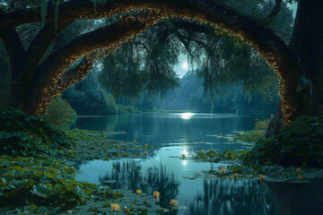 Lake in the mysterius night