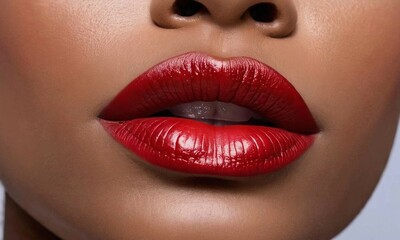 permanent makeup on the lips. red lipstick on the lips of an African American woman