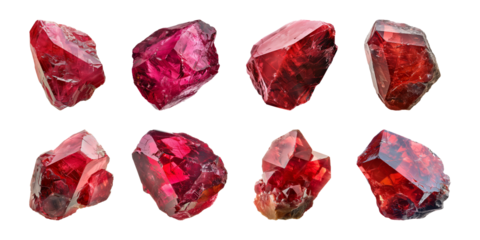 Collection of red gem stones isolated on a transparent background, PNG