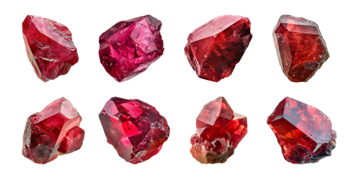 Collection of red gem stones isolated on a transparent background, PNG