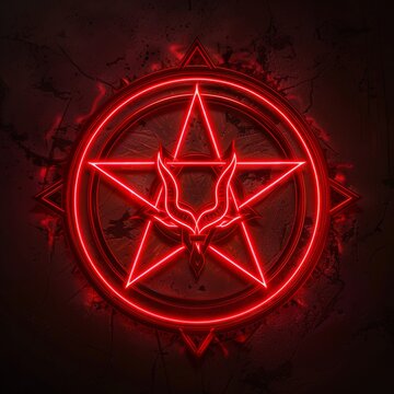glowing red pentagram on dark background, generative AI