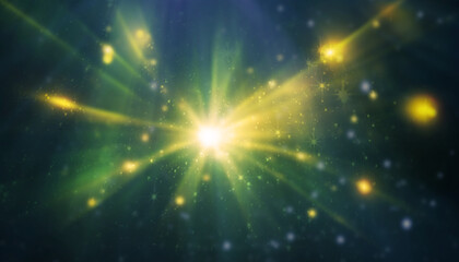 abstract yellow and green background with bokeh defocused lights and stars