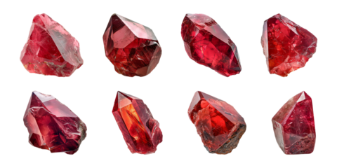Collection of red gem stones isolated on a transparent background, PNG