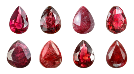 Collection of red gem stones isolated on a transparent background, PNG