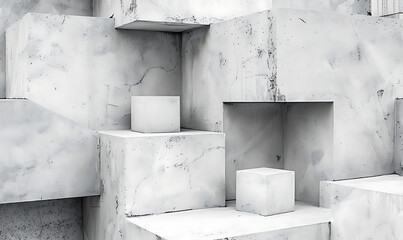 white cubes in an abstract wall background in the sty