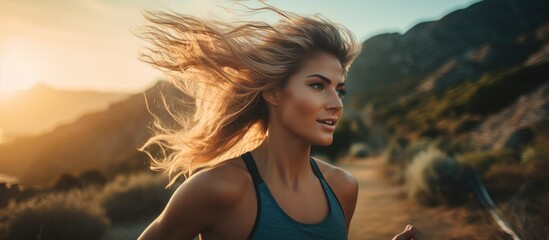 Modern young woman engaging in outdoor exercise, experiencing the ultimate cardio workout. - obrazy, fototapety, plakaty