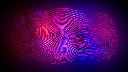 fingerprint as a beautiful neon hologram pink on dark background
