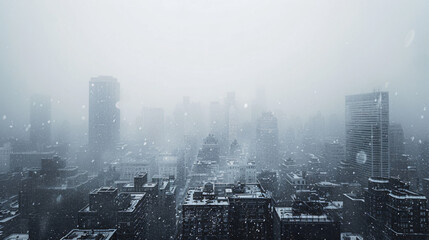 A blizzard engulfing a city reducing visibility to near zero. - obrazy, fototapety, plakaty