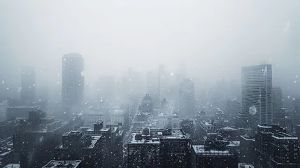Deurstickers A blizzard engulfing a city reducing visibility to near zero. © Damian