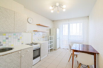 interior kitchen and dining room, refectory area, cooking equipment, table furniture, stove