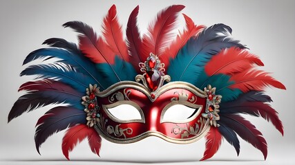 red   venetian carnival mask on white screen , 3d rending 