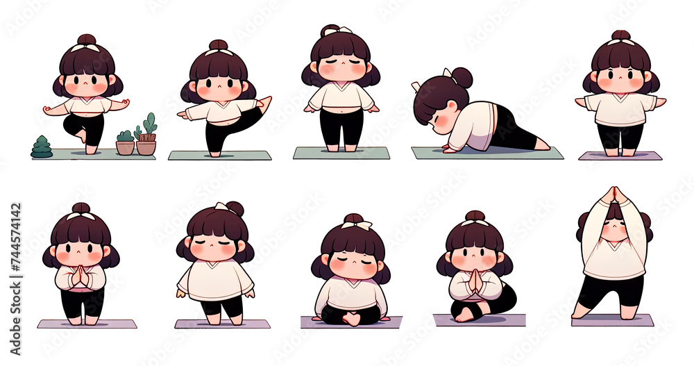 Wall mural set of cartoon people yoga