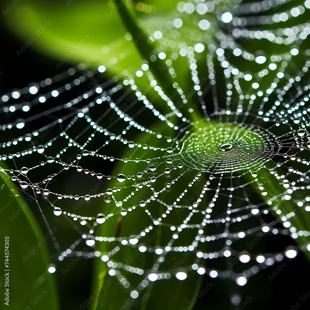 Canvas Prints Macro shot of a dew-covered spider web.