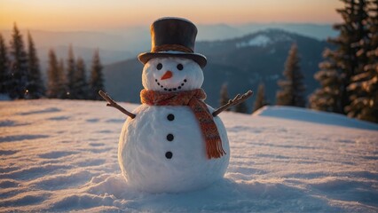 Obraz premium A cute snowman with a long hat Christmas season